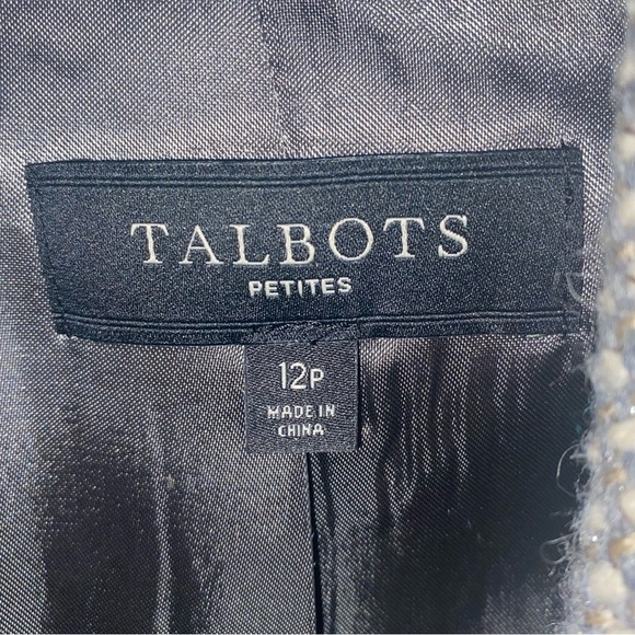 Talbots Wool Tweed Moto Zip Blazer Suit Jacket Coat Neutral Dark Academia 12P - Picture 5 of 7